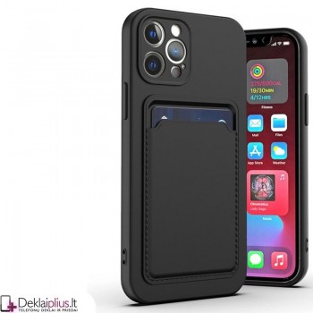 Švelnus silikoninis dėklas su kišenėle - juodas (telefonams Apple Iphone 12 Pro)